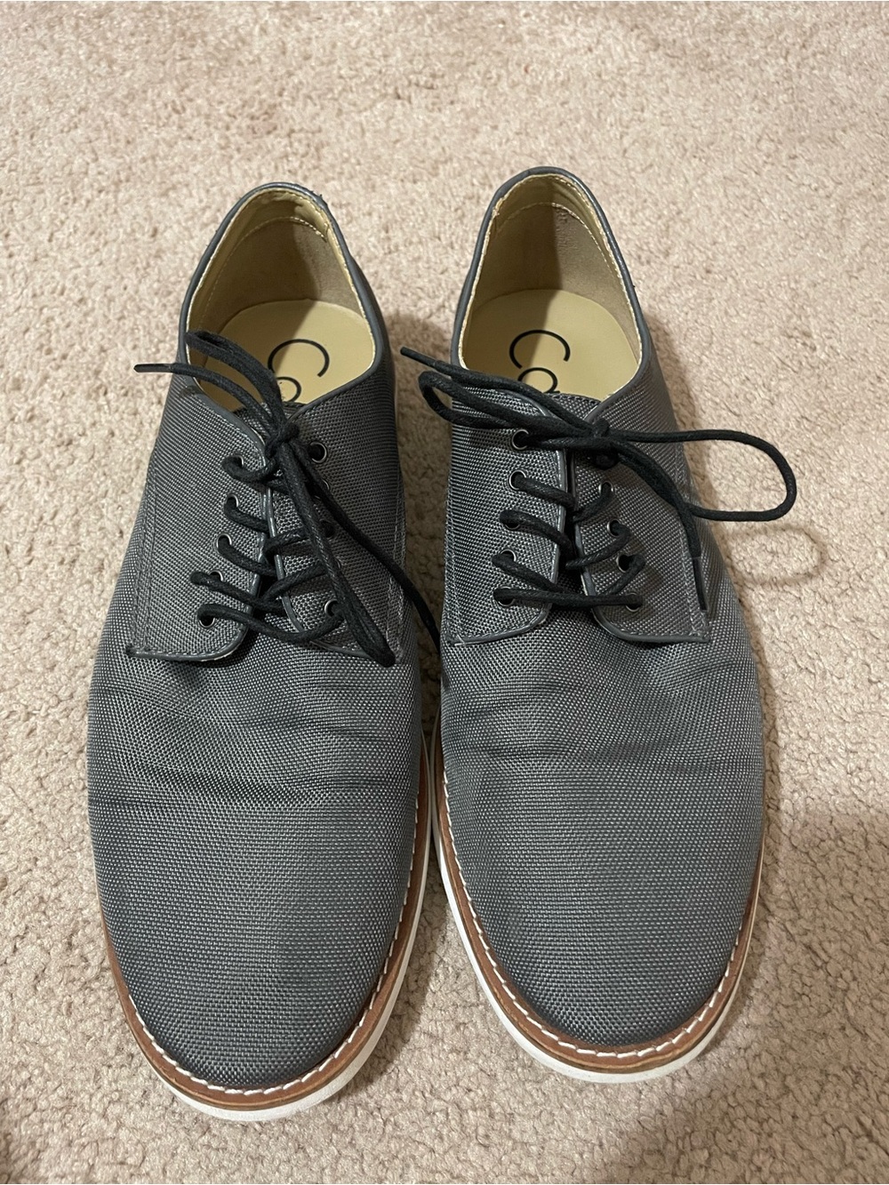 Calvin Klein Gray Canvas Derby Oxfords with Tan Trim